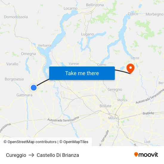 Cureggio to Castello di Brianza map