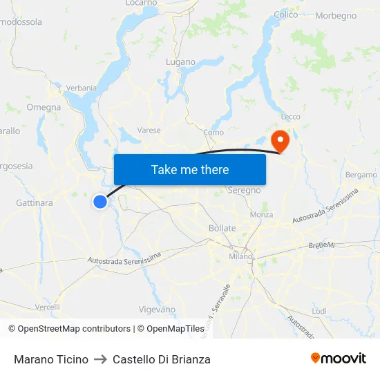 Marano Ticino to Castello di Brianza map
