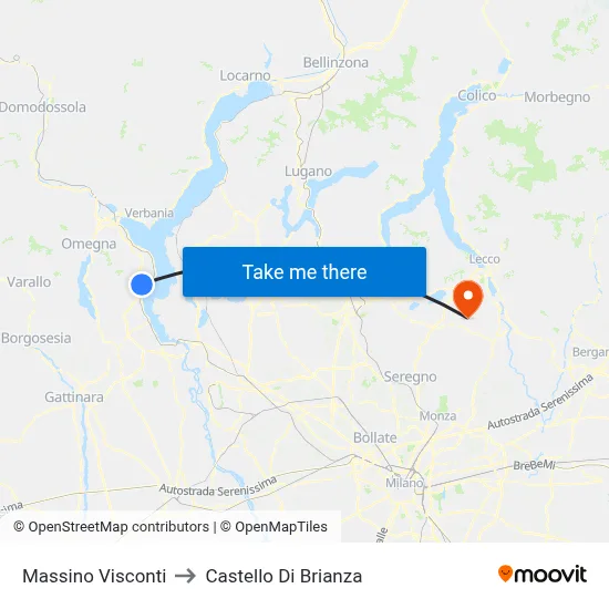 Massino Visconti to Castello di Brianza map