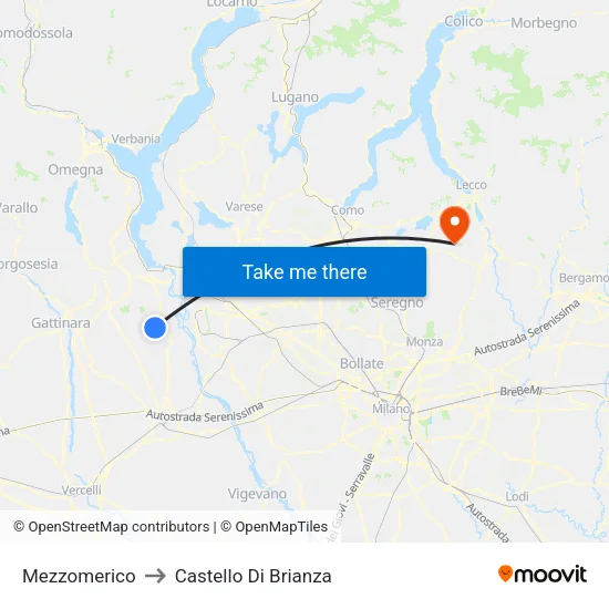 Mezzomerico to Castello di Brianza map