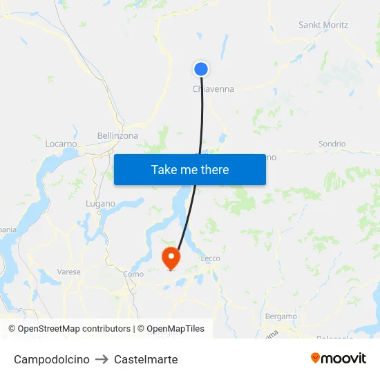 Campodolcino to Castelmarte map