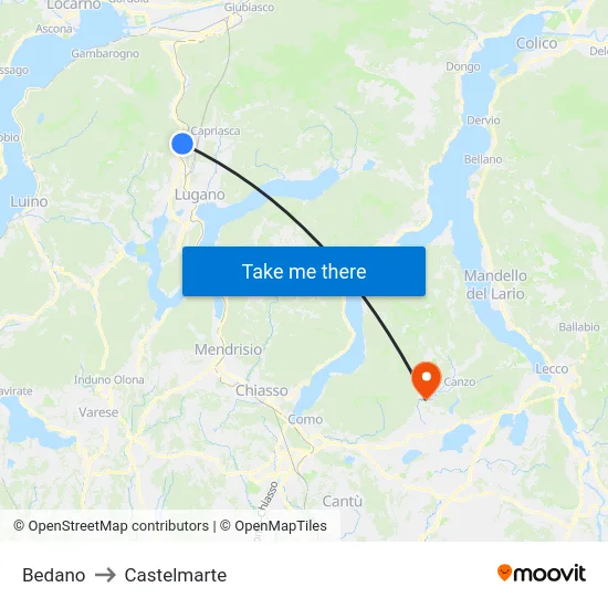 Bedano to Castelmarte map