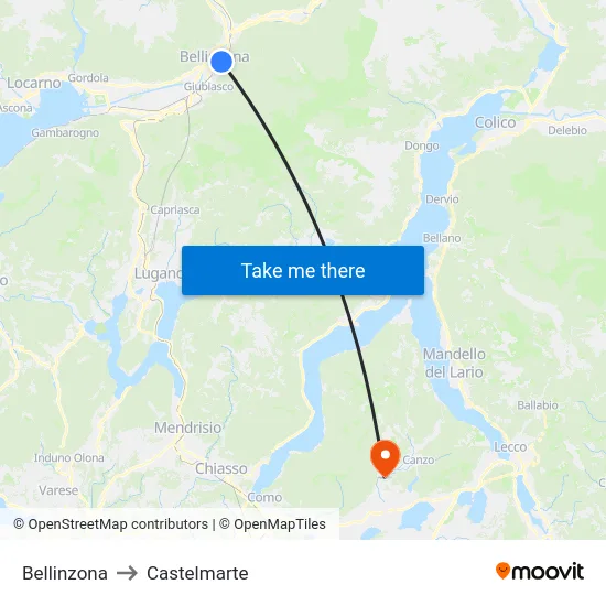 Bellinzona to Castelmarte map