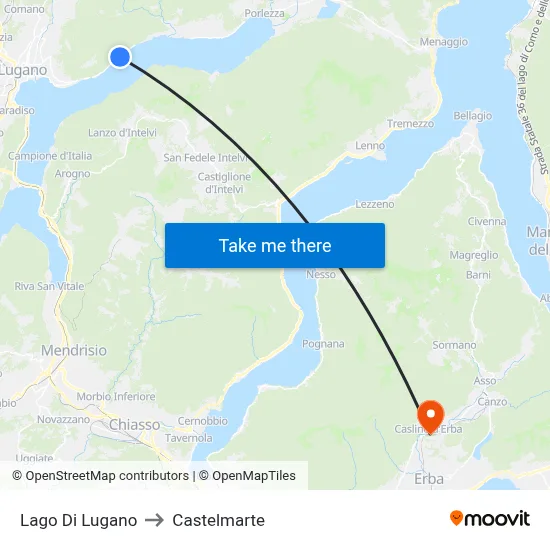 Lake of Lugano to Castelmarte map