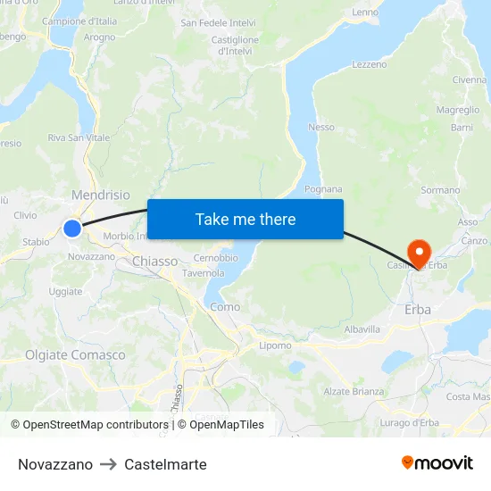 Novazzano to Castelmarte map