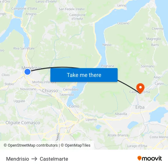 Mendrisio to Castelmarte map