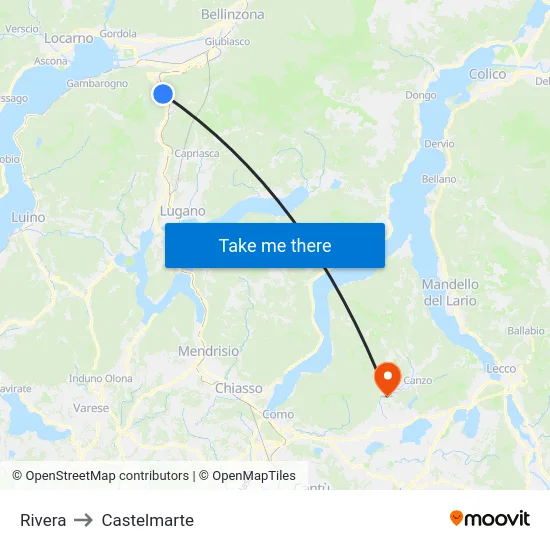 Rivera to Castelmarte map