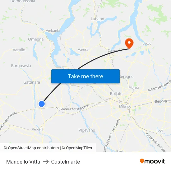 Mandello Vitta to Castelmarte map
