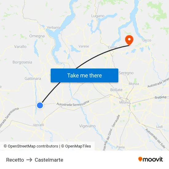 Recetto to Castelmarte map
