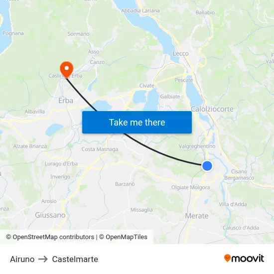 Airuno to Castelmarte map