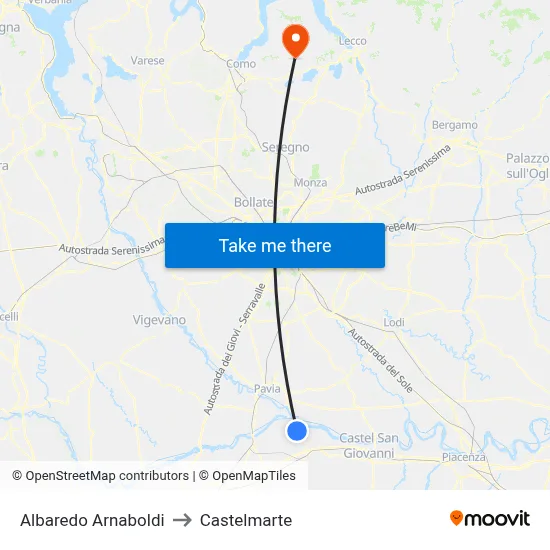 Albaredo Arnaboldi to Castelmarte map