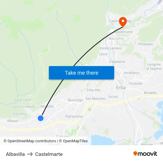 Albavilla to Castelmarte map