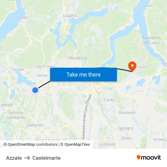 Azzate to Castelmarte map