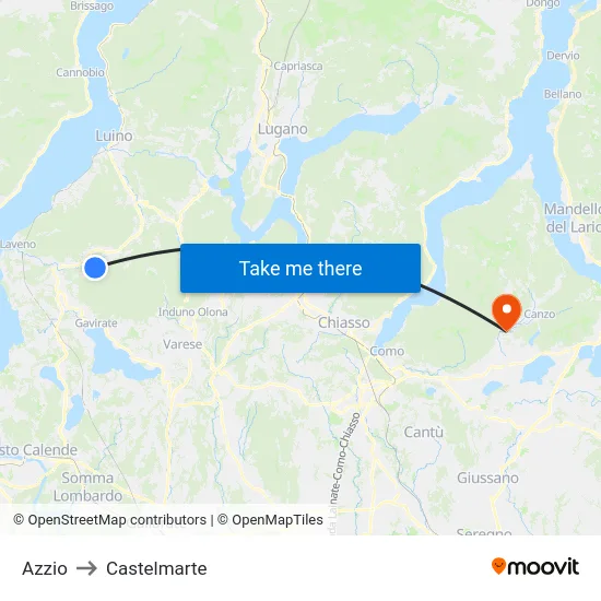 Azzio to Castelmarte map