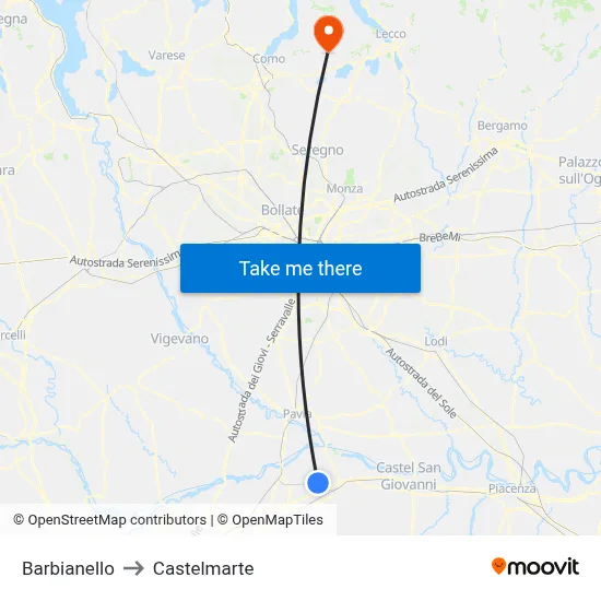 Barbianello to Castelmarte map