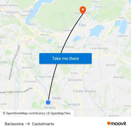 Barlassina to Castelmarte map