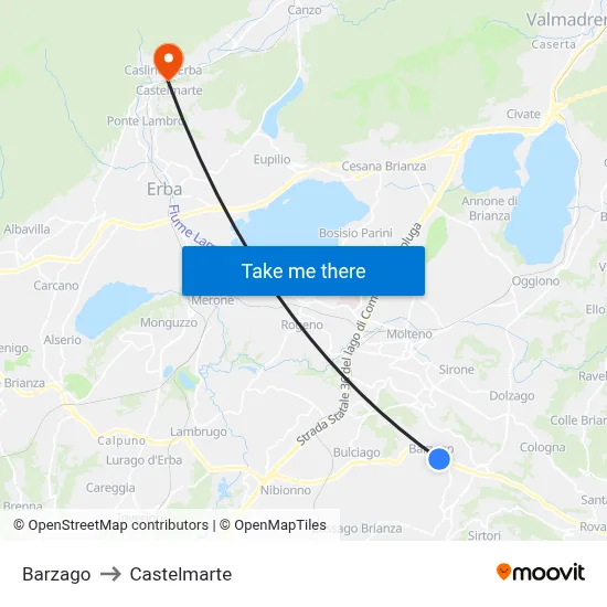 Barzago to Castelmarte map