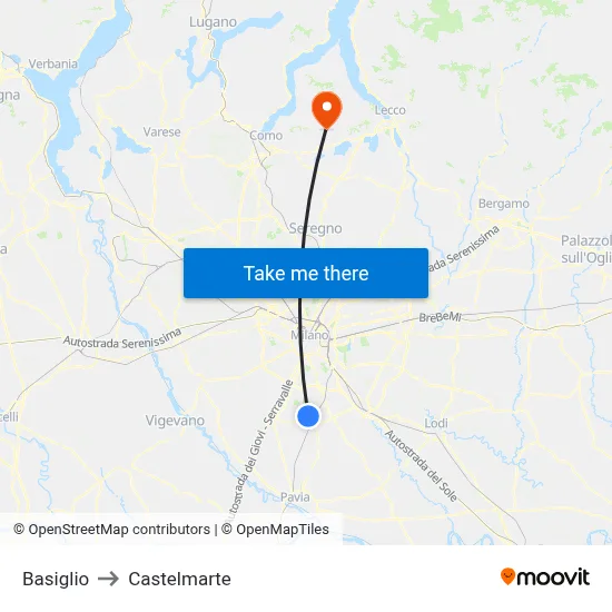 Basiglio to Castelmarte map