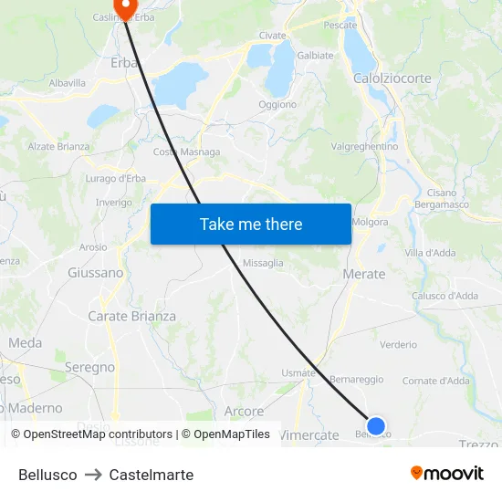 Bellusco to Castelmarte map