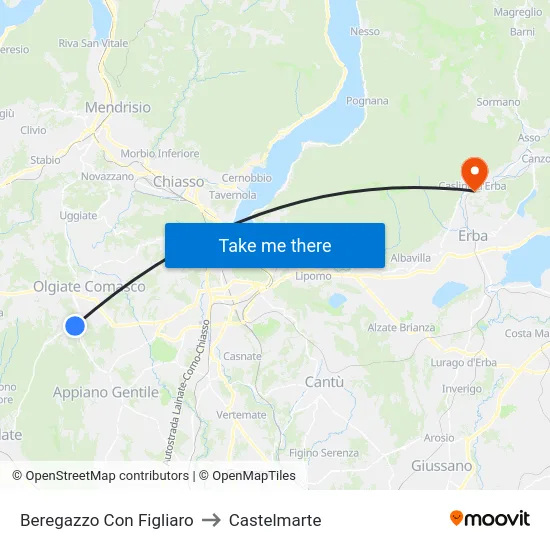 Beregazzo Con Figliaro to Castelmarte map