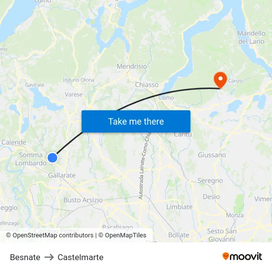 Besnate to Castelmarte map