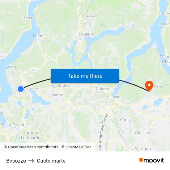 Besozzo to Castelmarte map