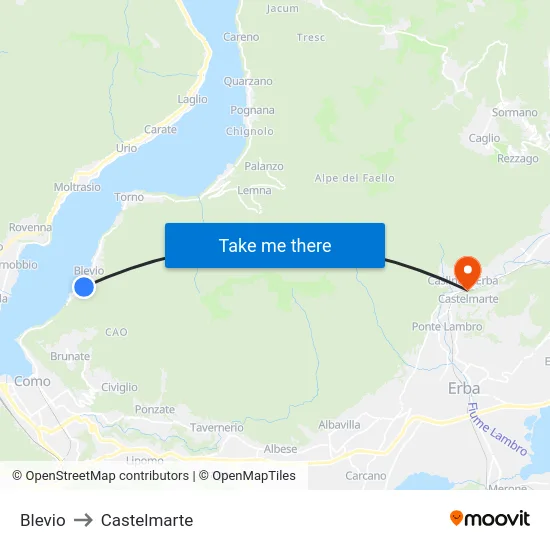 Blevio to Castelmarte map