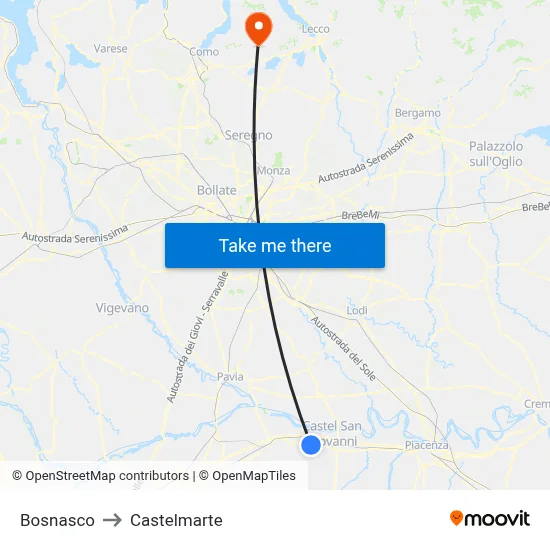 Bosnasco to Castelmarte map