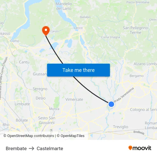 Brembate to Castelmarte map