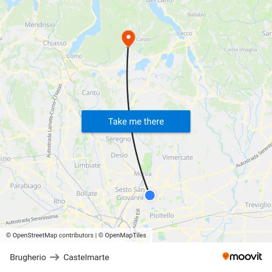Brugherio to Castelmarte map