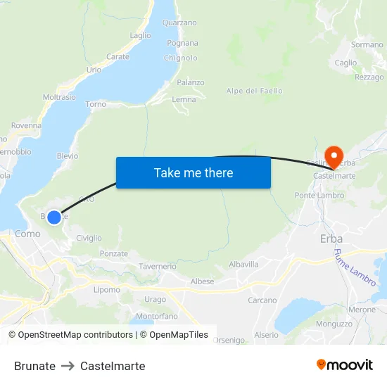 Brunate to Castelmarte map