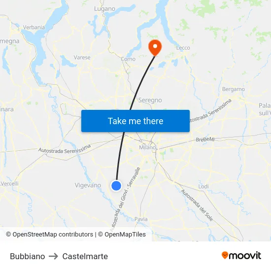 Bubbiano to Castelmarte map