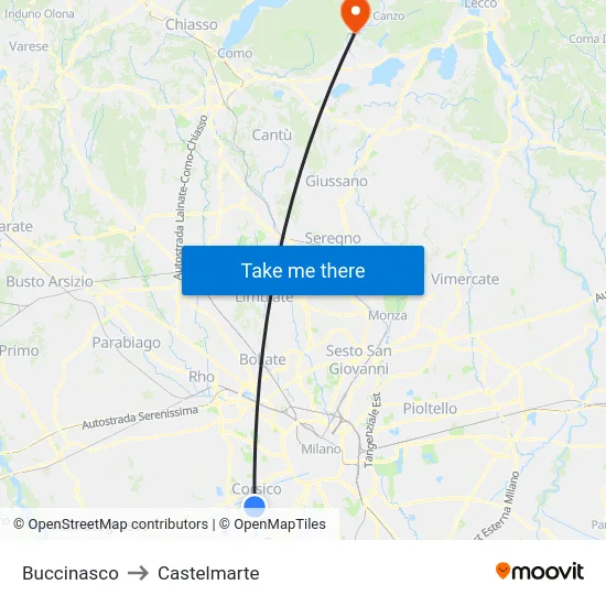 Buccinasco to Castelmarte map