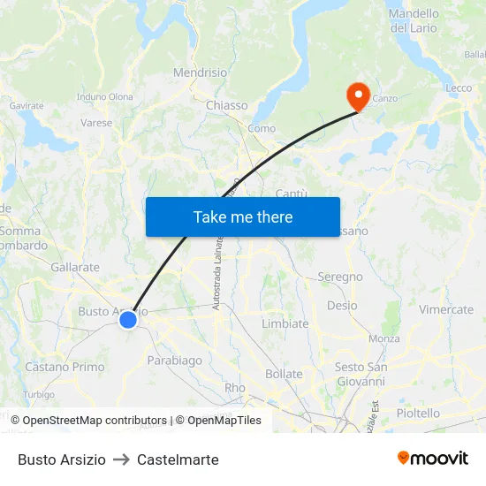 Busto Arsizio to Castelmarte map