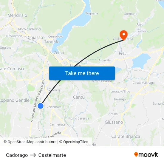 Cadorago to Castelmarte map