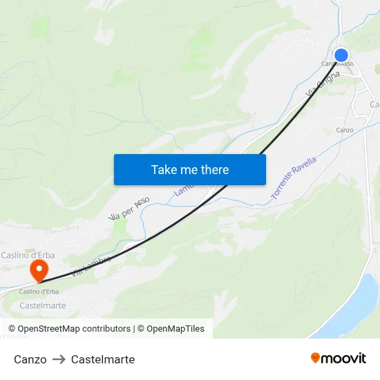 Canzo to Castelmarte map
