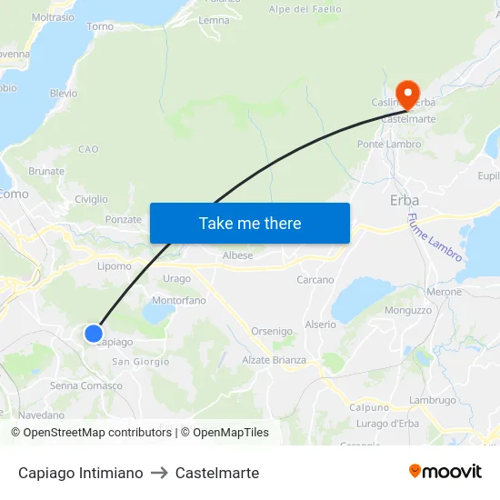Capiago Intimiano to Castelmarte map