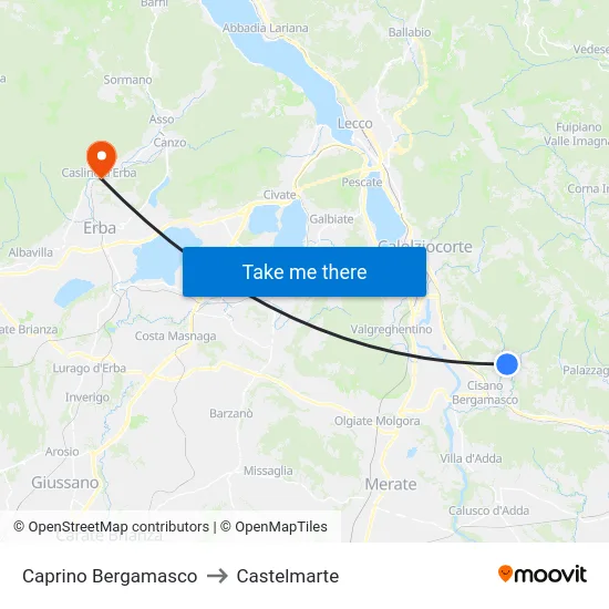 Caprino Bergamasco to Castelmarte map