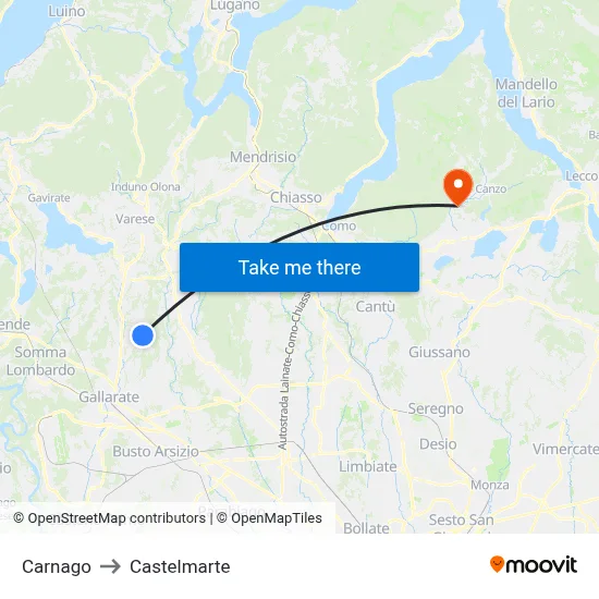Carnago to Castelmarte map