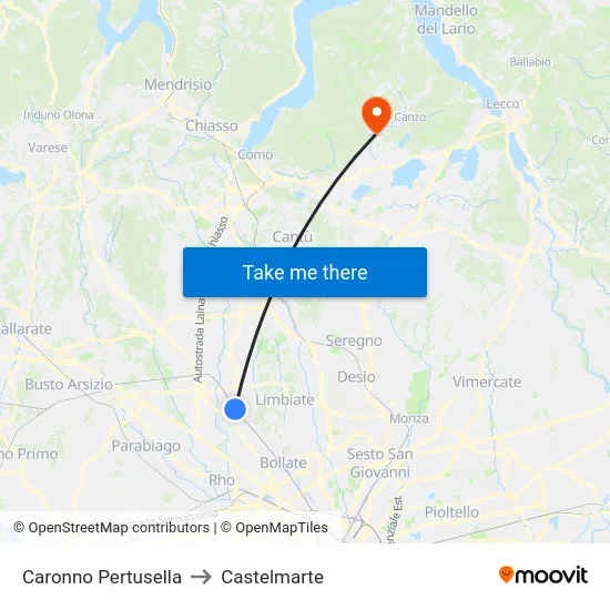 Caronno Pertusella to Castelmarte map