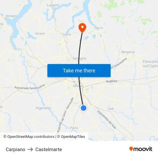 Carpiano to Castelmarte map