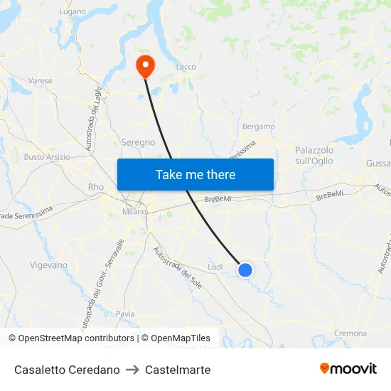Casaletto Ceredano to Castelmarte map