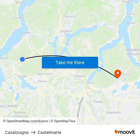 Casalzuigno to Castelmarte map