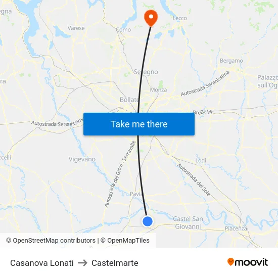 Casanova Lonati to Castelmarte map