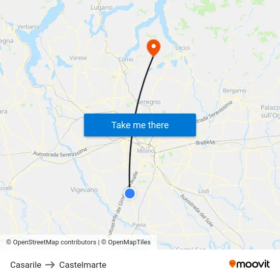 Casarile to Castelmarte map
