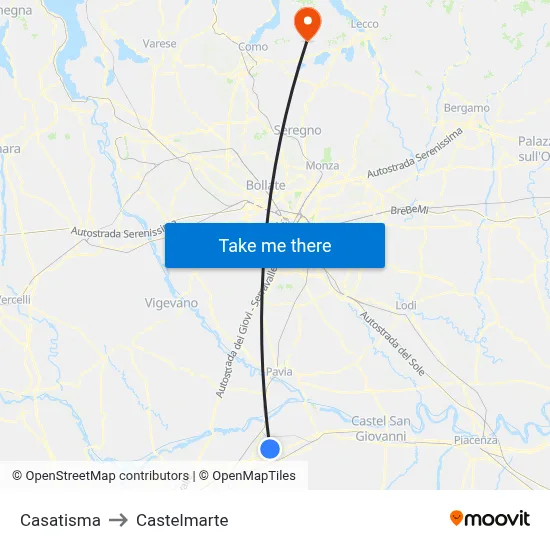 Casatisma to Castelmarte map