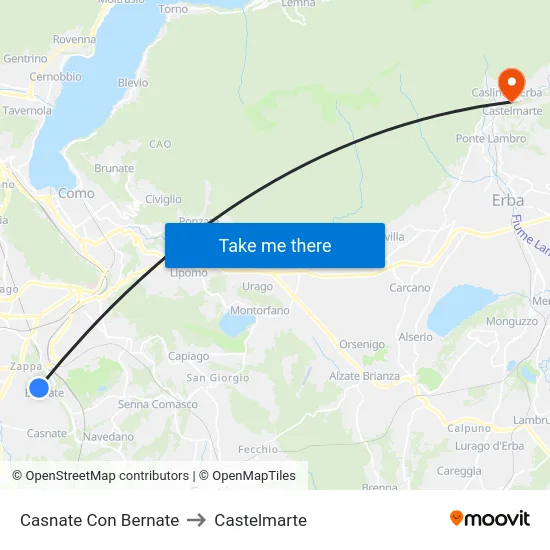 Casnate Con Bernate to Castelmarte map