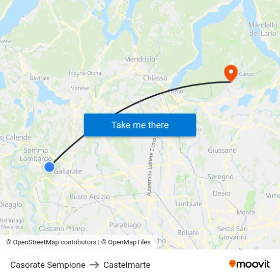 Casorate Sempione to Castelmarte map