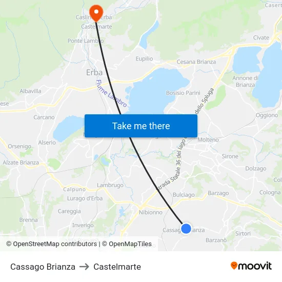 Cassago Brianza to Castelmarte map