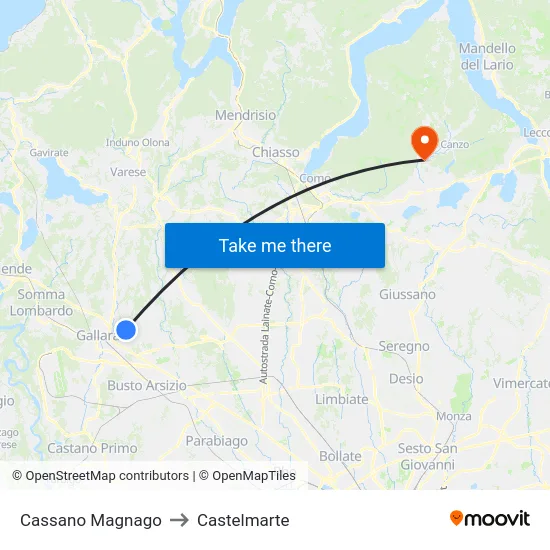 Cassano Magnago to Castelmarte map